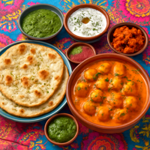 Authentic Indian naan and curry combo with chutneys in Dubai